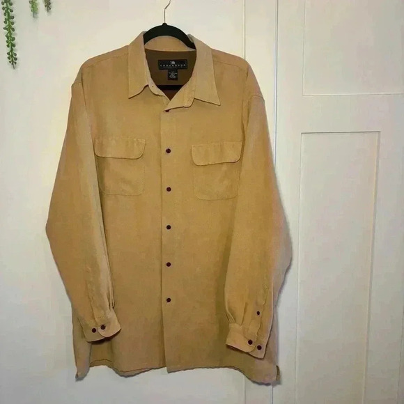 Consensus Sportswear Suede Look Men’s Tan Button Up Size XLT - Picture 1 of 8